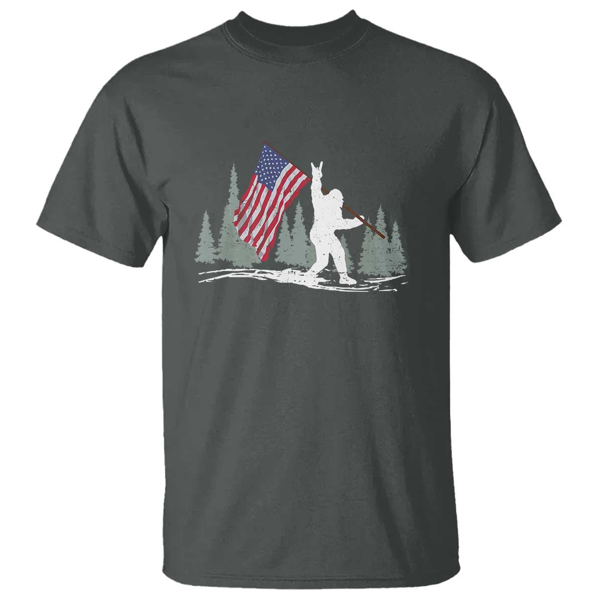 Bigfoot T Shirt Sasquatch American Flag Patriotic TS10 Dark Heather Print Your Wear