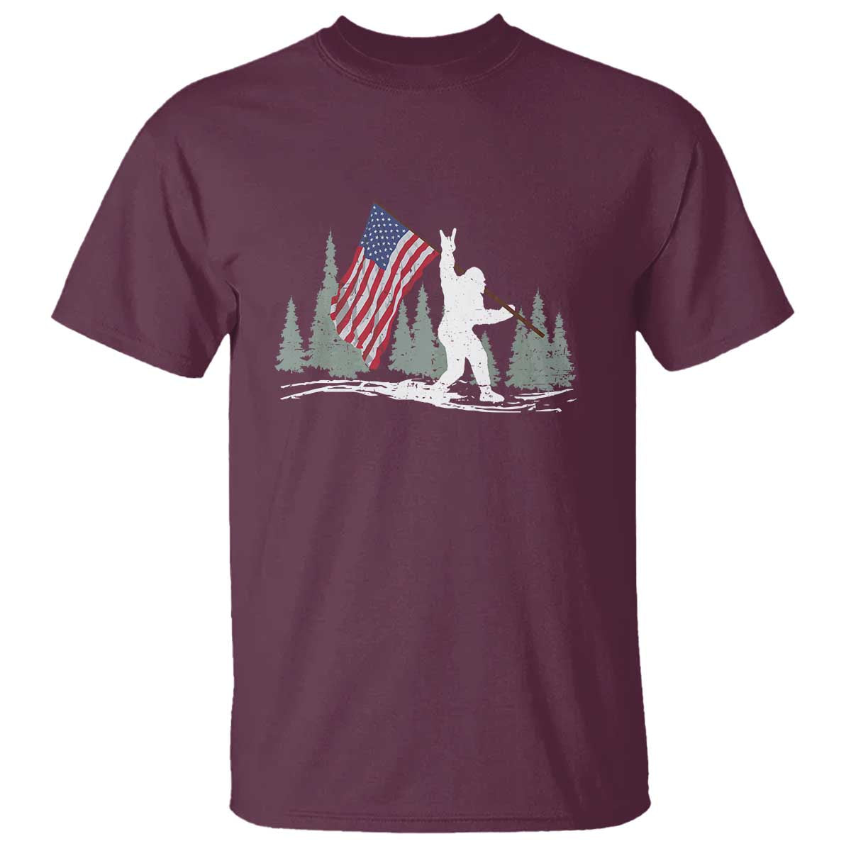 Bigfoot T Shirt Sasquatch American Flag Patriotic TS10 Maroon Print Your Wear