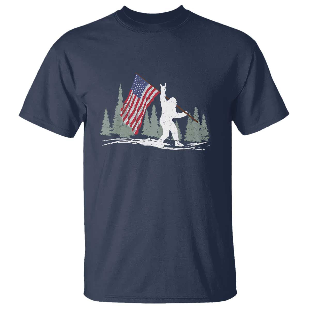 Bigfoot T Shirt Sasquatch American Flag Patriotic TS10 Navy Print Your Wear