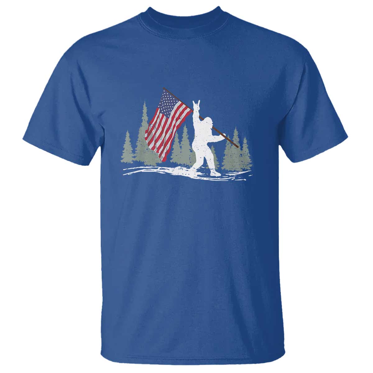 Bigfoot T Shirt Sasquatch American Flag Patriotic TS10 Royal Blue Print Your Wear