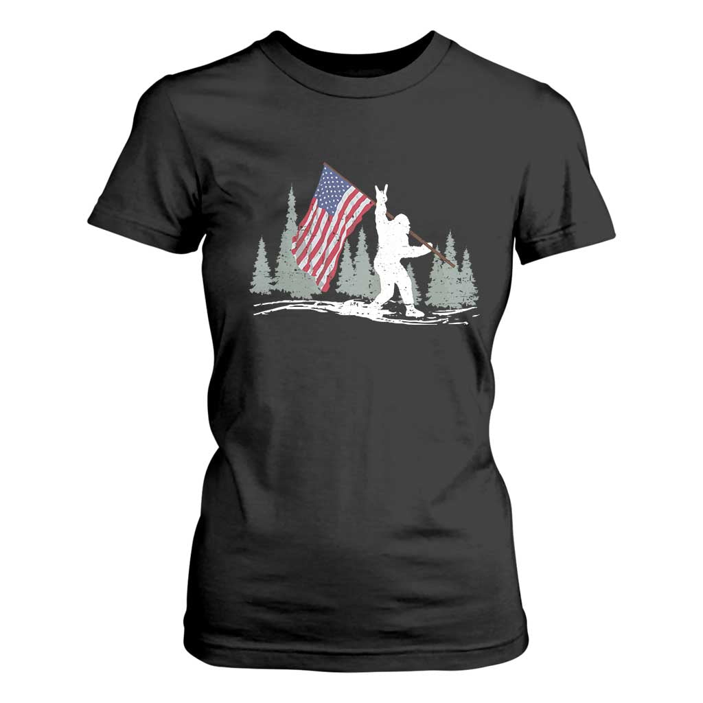 Bigfoot T Shirt For Women Sasquatch American Flag Patriotic TS10 Black Print Your Wear