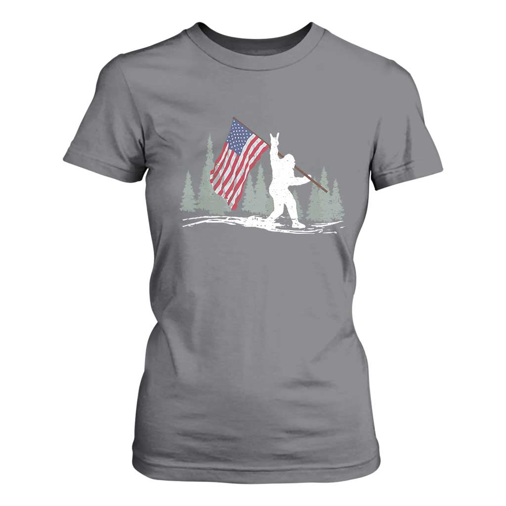 Bigfoot T Shirt For Women Sasquatch American Flag Patriotic TS10 Charcoal Print Your Wear