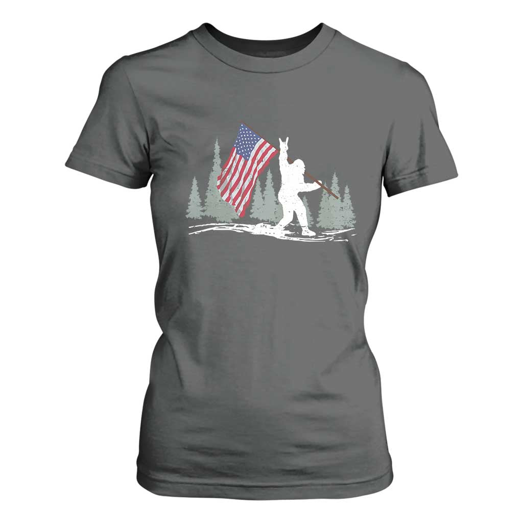 Bigfoot T Shirt For Women Sasquatch American Flag Patriotic TS10 Dark Heather Print Your Wear