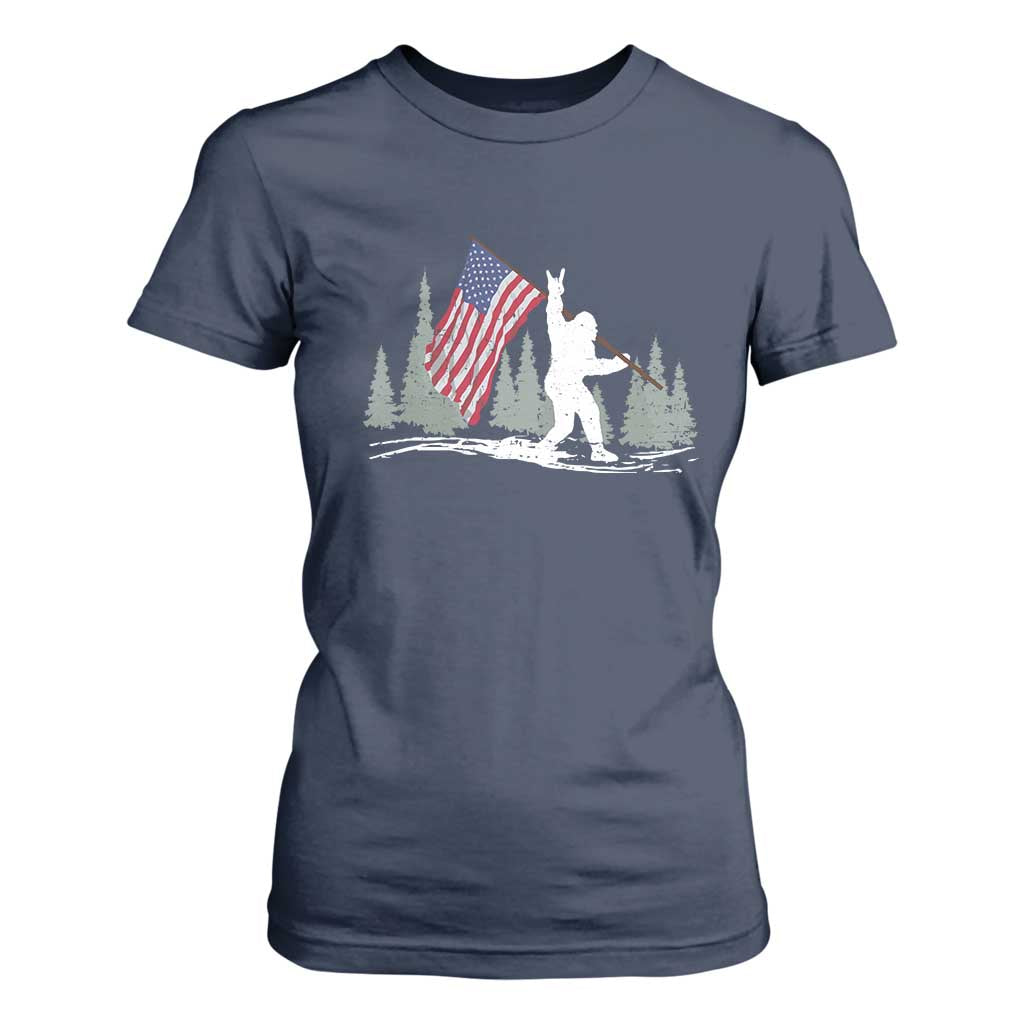 Bigfoot T Shirt For Women Sasquatch American Flag Patriotic TS10 Navy Print Your Wear