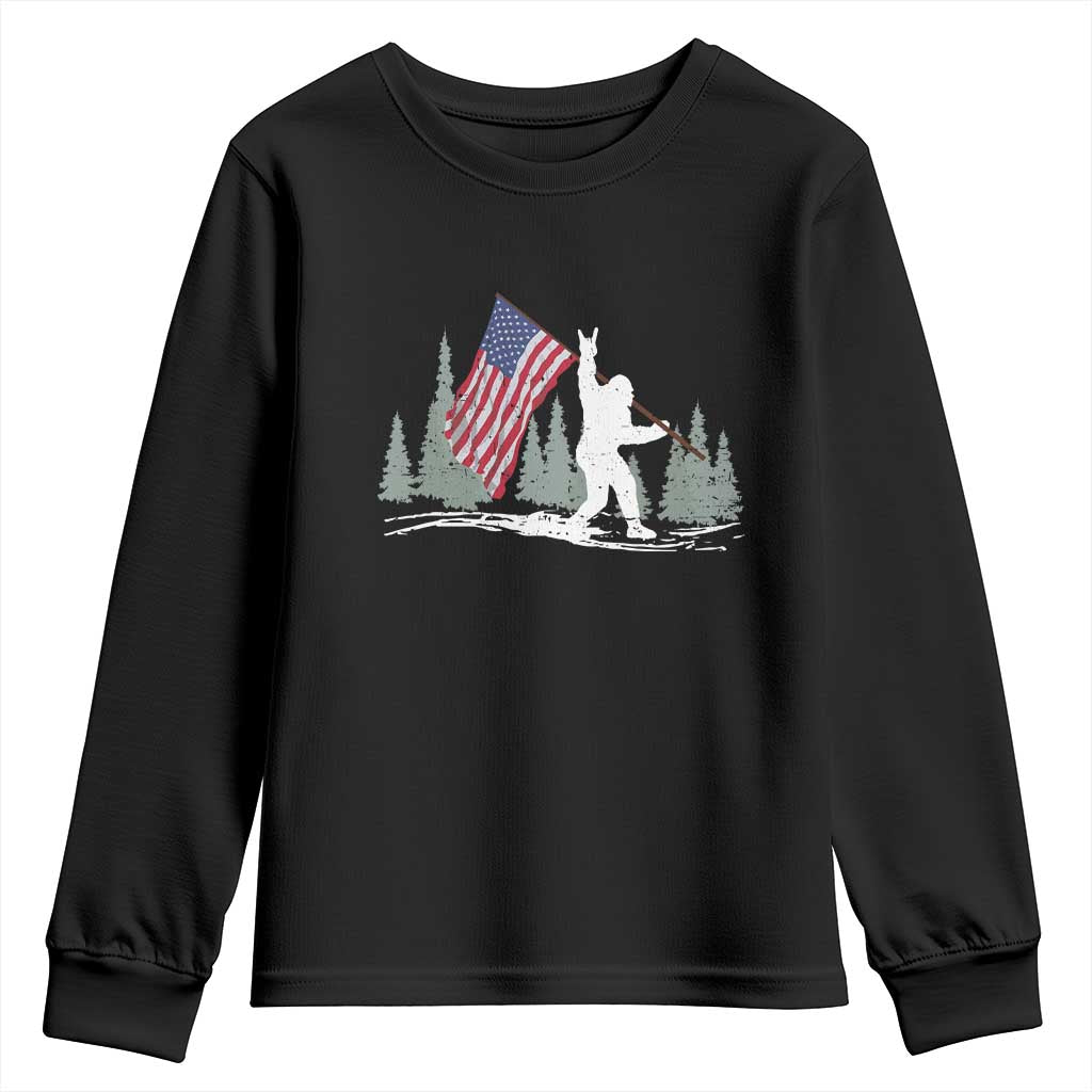 Bigfoot Youth Sweatshirt Sasquatch American Flag Patriotic TS10 Black Print Your Wear