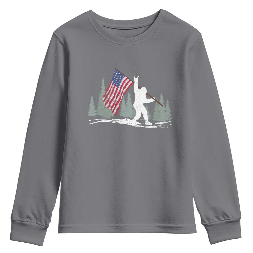 Bigfoot Youth Sweatshirt Sasquatch American Flag Patriotic TS10 Charcoal Print Your Wear