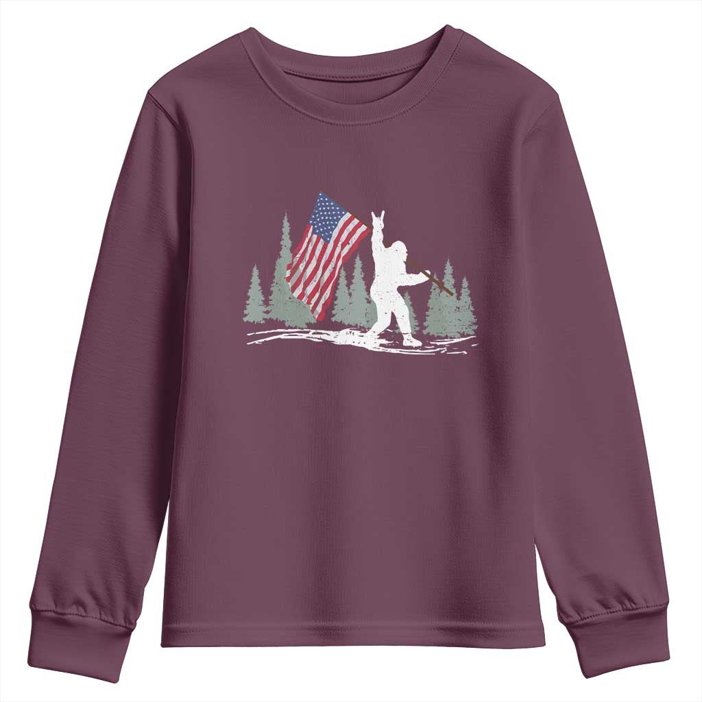Bigfoot Youth Sweatshirt Sasquatch American Flag Patriotic TS10 Maroon Print Your Wear