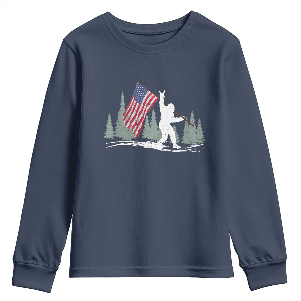 Bigfoot Youth Sweatshirt Sasquatch American Flag Patriotic TS10 Navy Print Your Wear