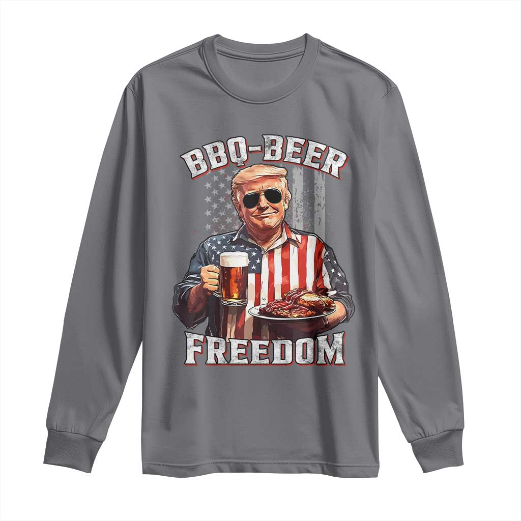 Funny Trump 4th Of July Long Sleeve Shirt Patriotic BBQ Beer Freedom American Flag TS10 Charcoal Print Your Wear