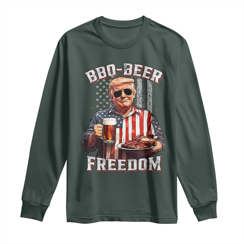 Funny Trump 4th Of July Long Sleeve Shirt Patriotic BBQ Beer Freedom American Flag TS10 Dark Forest Green Print Your Wear