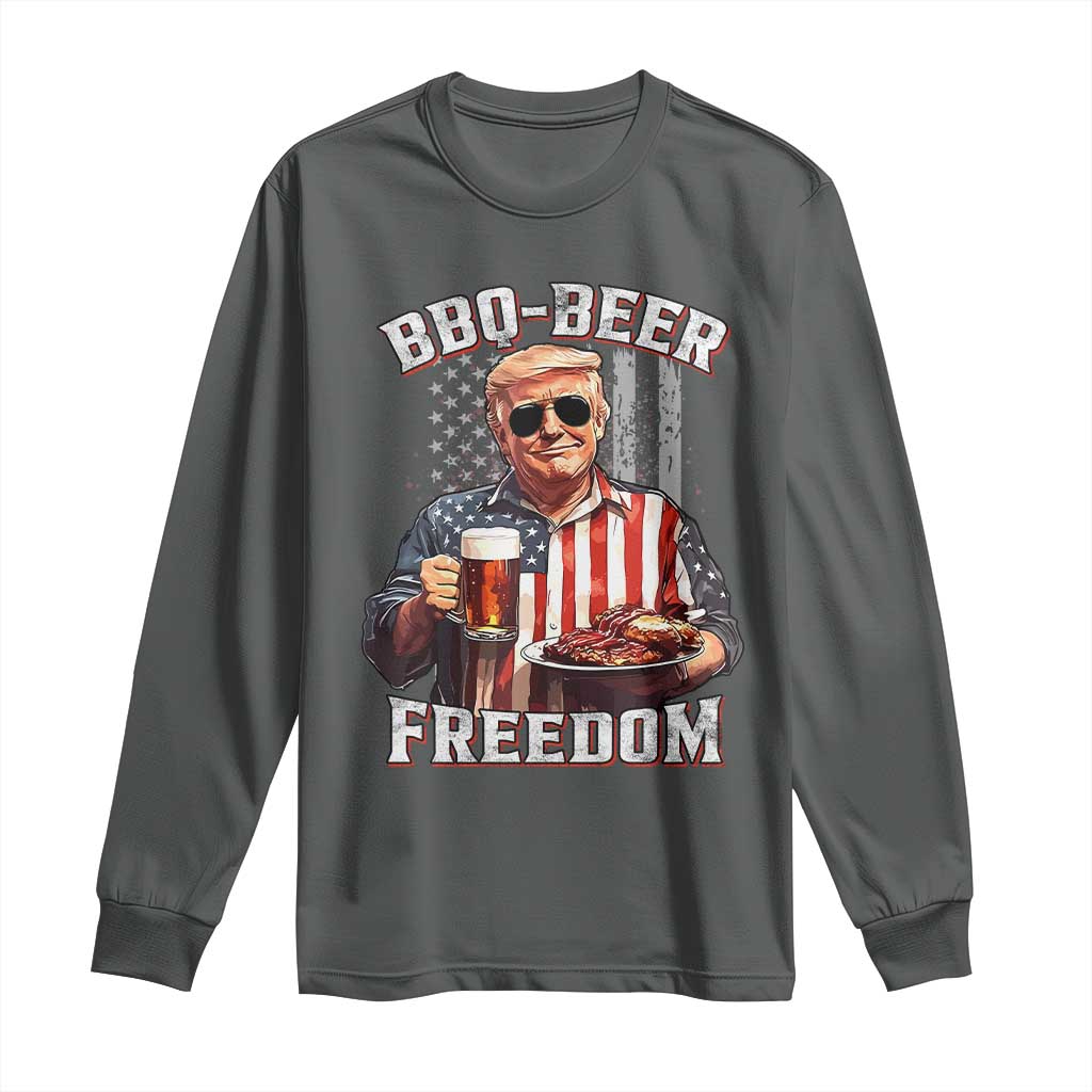 Funny Trump 4th Of July Long Sleeve Shirt Patriotic BBQ Beer Freedom American Flag TS10 Dark Heather Print Your Wear