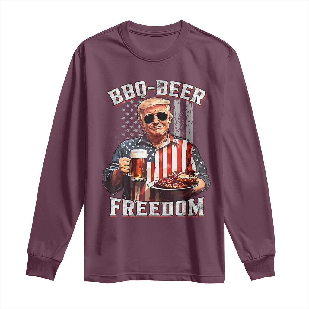Funny Trump 4th Of July Long Sleeve Shirt Patriotic BBQ Beer Freedom American Flag TS10 Maroon Print Your Wear
