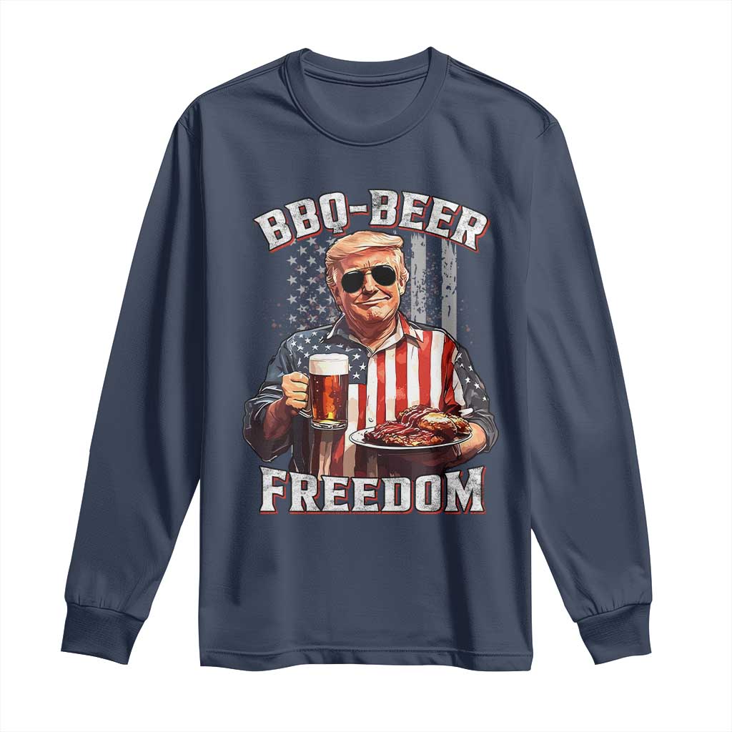 Funny Trump 4th Of July Long Sleeve Shirt Patriotic BBQ Beer Freedom American Flag TS10 Navy Print Your Wear