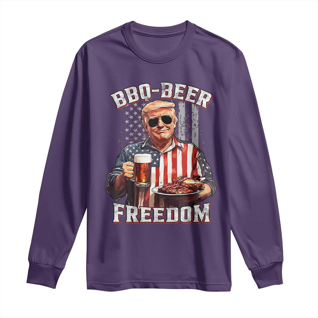 Funny Trump 4th Of July Long Sleeve Shirt Patriotic BBQ Beer Freedom American Flag TS10 Purple Print Your Wear