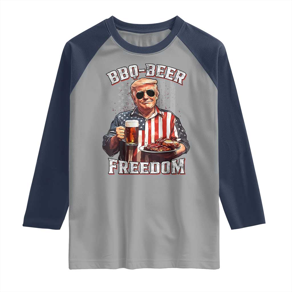 Funny Trump 4th Of July Raglan Shirt Patriotic BBQ Beer Freedom American Flag TS10 Sport Gray Navy Print Your Wear