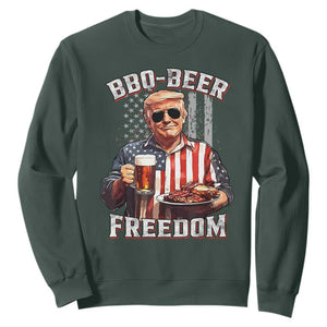 Funny Trump 4th Of July Sweatshirt Patriotic BBQ Beer Freedom American Flag TS10 Dark Forest Green Print Your Wear
