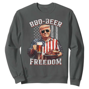 Funny Trump 4th Of July Sweatshirt Patriotic BBQ Beer Freedom American Flag TS10 Dark Heather Print Your Wear
