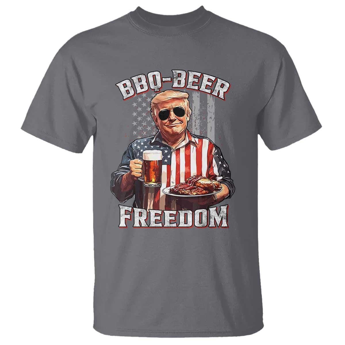 Funny Trump 4th Of July T Shirt Patriotic BBQ Beer Freedom American Flag TS10 Charcoal Print Your Wear