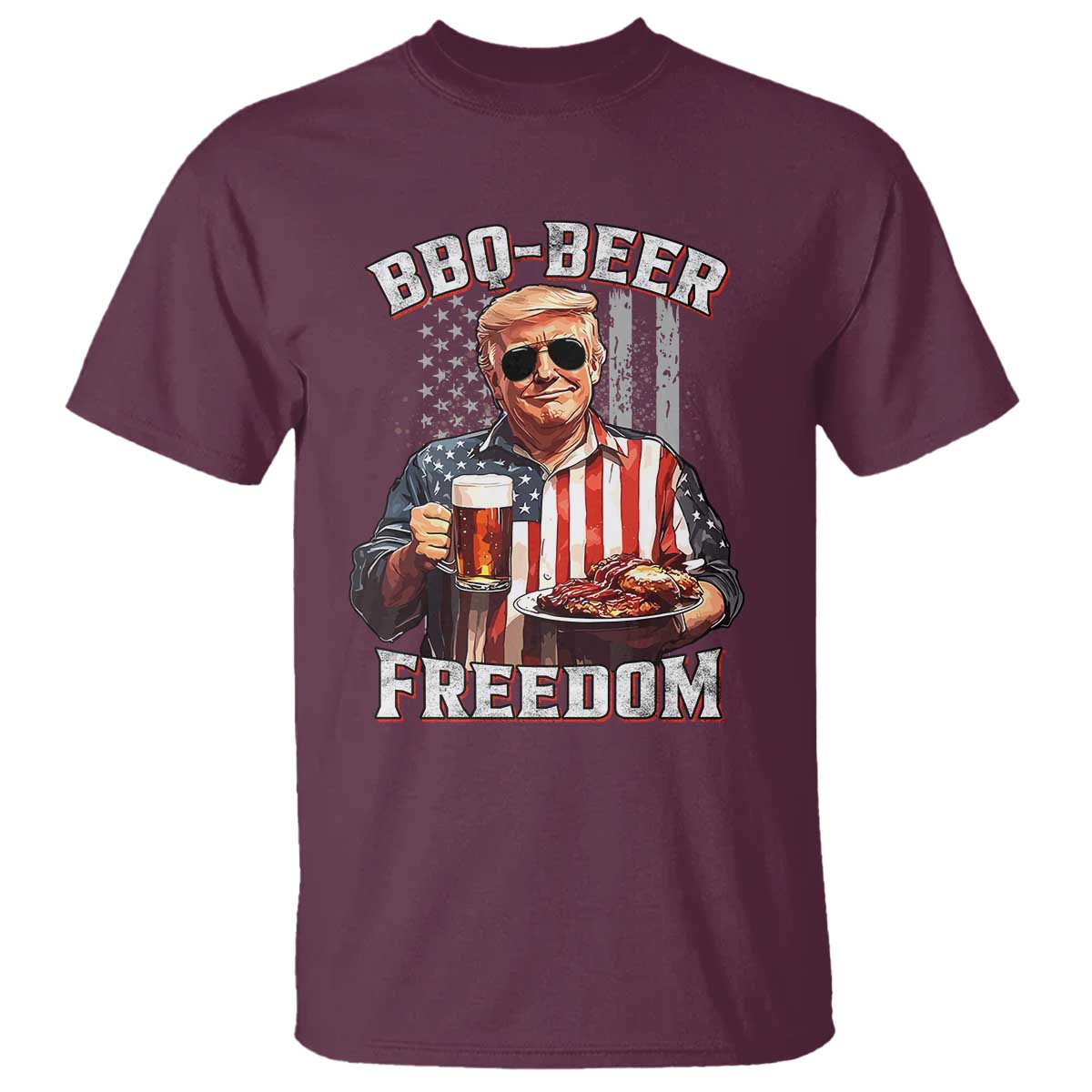 Funny Trump 4th Of July T Shirt Patriotic BBQ Beer Freedom American Flag TS10 Maroon Print Your Wear