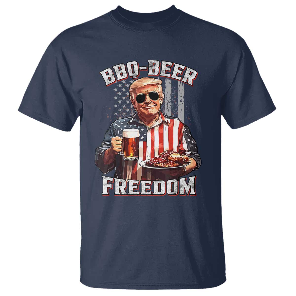 Funny Trump 4th Of July T Shirt Patriotic BBQ Beer Freedom American Flag TS10 Navy Print Your Wear
