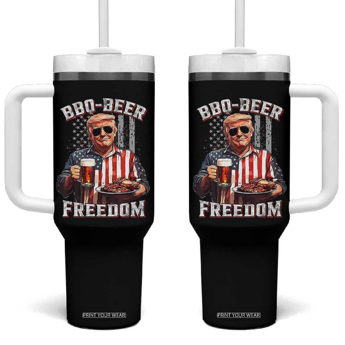 Funny Trump 4th Of July Tumbler With Handle Patriotic BBQ Beer Freedom American Flag TS10 One Size: 40 oz Black Print Your Wear