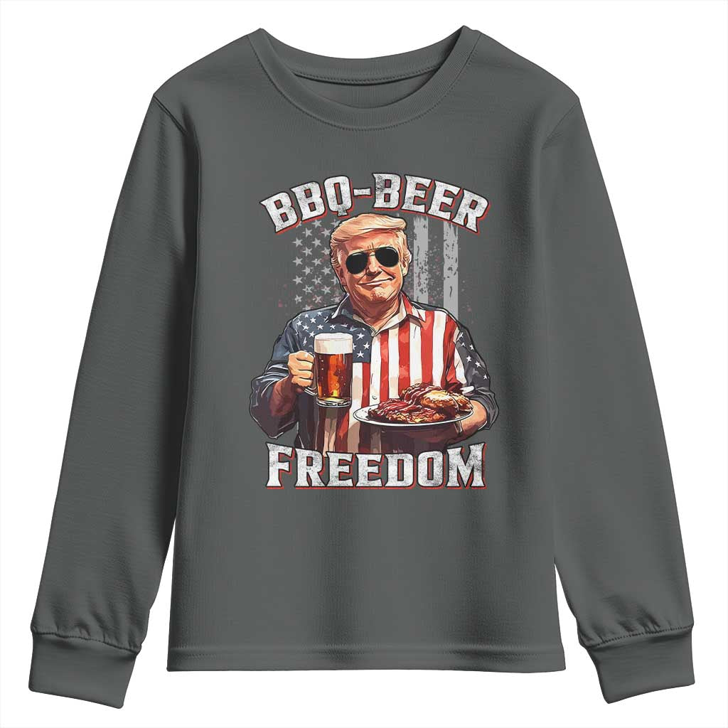 Funny Trump 4th Of July Youth Sweatshirt Patriotic BBQ Beer Freedom American Flag TS10 Dark Heather Print Your Wear