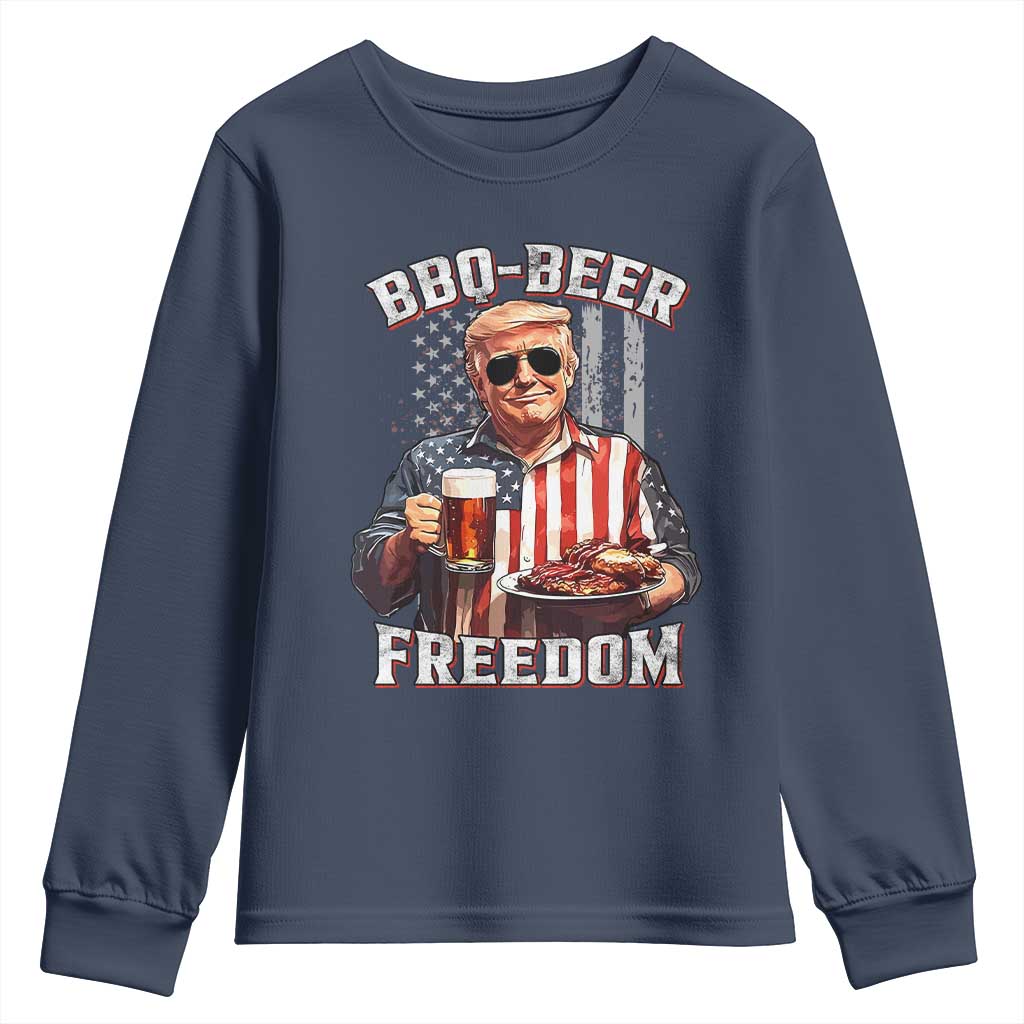 Funny Trump 4th Of July Youth Sweatshirt Patriotic BBQ Beer Freedom American Flag TS10 Navy Print Your Wear