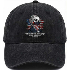 Funny 4th Of July Washed Cotton Baseball Cap George Washington Stay Strapped Or Get Clapped USA Flag TS10 Washed Cap Universal Fit Black Print Your Wear