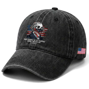 Funny 4th Of July Washed Cotton Baseball Cap George Washington Stay Strapped Or Get Clapped USA Flag TS10 Print Your Wear