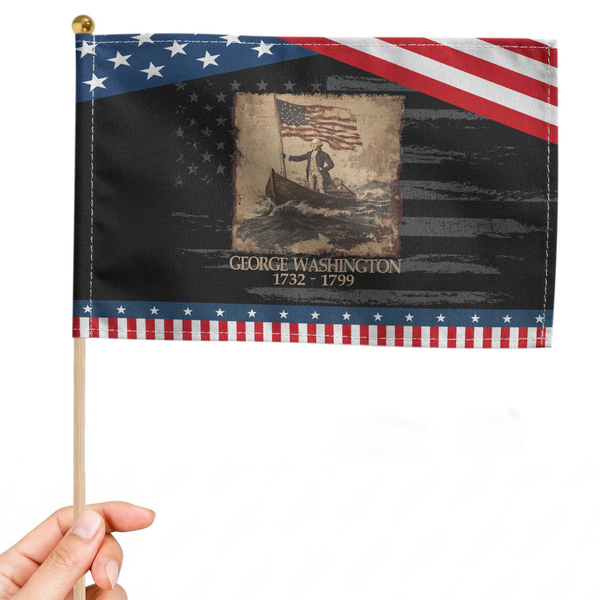 Vintage George Washington Patriotic Handheld Flag 4th Of July Gift TS10 Distressed 8.2