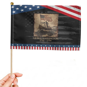 Vintage George Washington Patriotic Handheld Flag 4th Of July Gift TS10 Distressed 8.2" × 5.5" Black Blue Print Your Wear