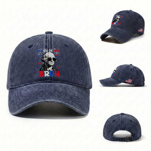 4th of July George Washington Bruh Washed Cotton Baseball Cap TS10 Washed Cap Universal Fit Navy Print Your Wear