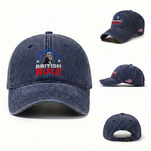 George Washington 4th of July Washed Cotton Baseball Cap Too Cool For British Rule Red White and Blue TS10 Washed Cap Universal Fit Navy Print Your Wear