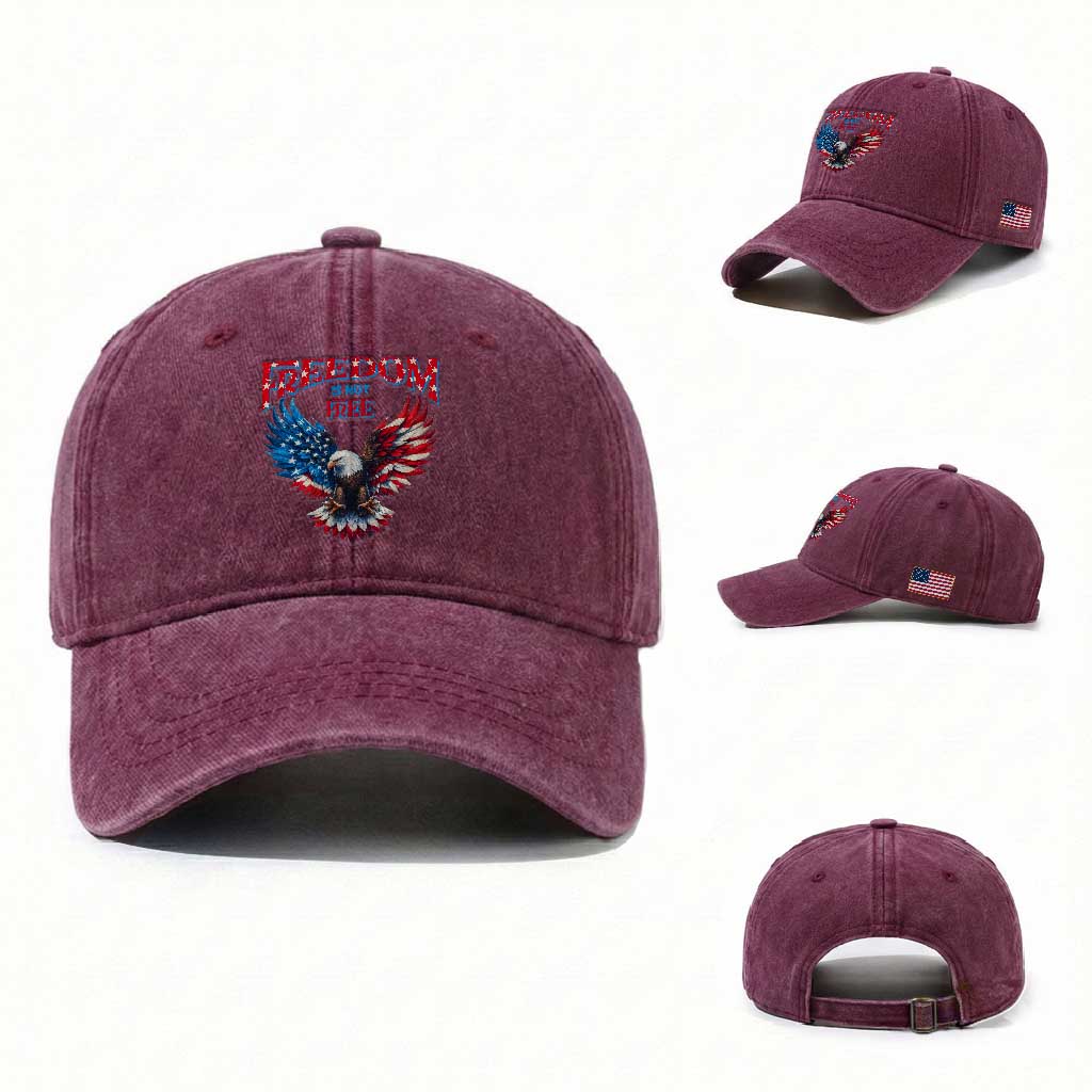 American Flag Bald Eagle Washed Cotton Baseball Cap Patriotic Eagle 4th of July Freedom Is Not Free TS10 Washed Cap Universal Fit Burgundy Print Your Wear