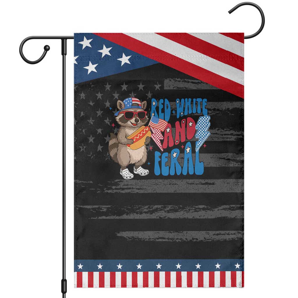 Funny Raccoon 4th of July Garden Flag Red White and Feral Patriotic TS10 Distressed Black Blue Print Your Wear