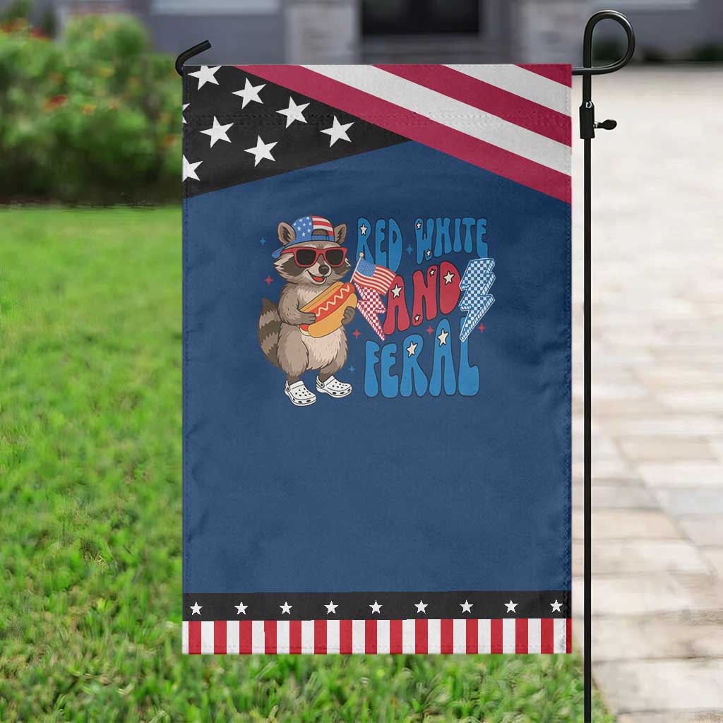 Funny Raccoon 4th of July Garden Flag Red White and Feral Patriotic TS10 Classic Blue Black Print Your Wear