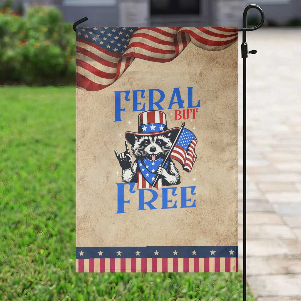 Patriotic Raccoon 4th of July Garden Flag Feral But Free USA Flag TS10 Vintage Rustic Tan Navy Print Your Wear
