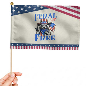 Raccoon 4th of July Patriotic Handheld Flag Feral But Free USA Flag TS10 Modern 8.2" × 5.5" Beige Blue Print Your Wear