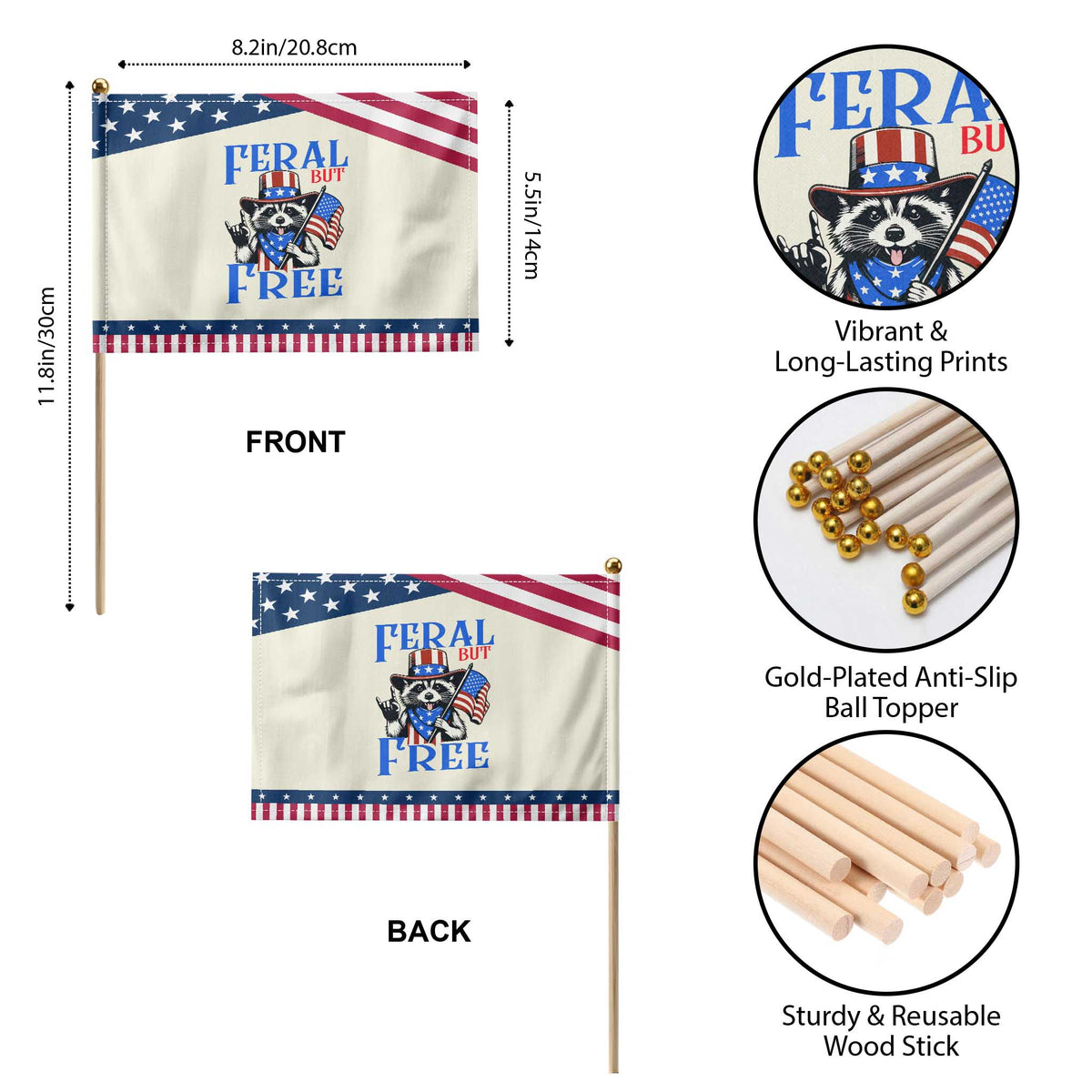 Raccoon 4th of July Patriotic Handheld Flag Feral But Free USA Flag TS10 Print Your Wear
