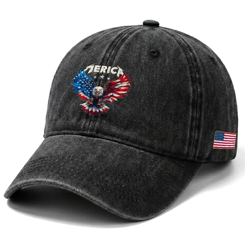 Bald Eagle Merica Washed Cotton Baseball Cap USA American Flag Patriotic 4th of July TS10 Print Your Wear