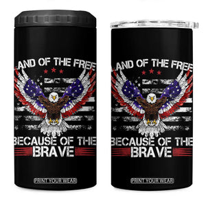Land of the Free Because of the Brave 4 in 1 Can Cooler Tumbler American Flag Patriotic Eagle 4th of July TS10 One Size: 16 oz Black Print Your Wear