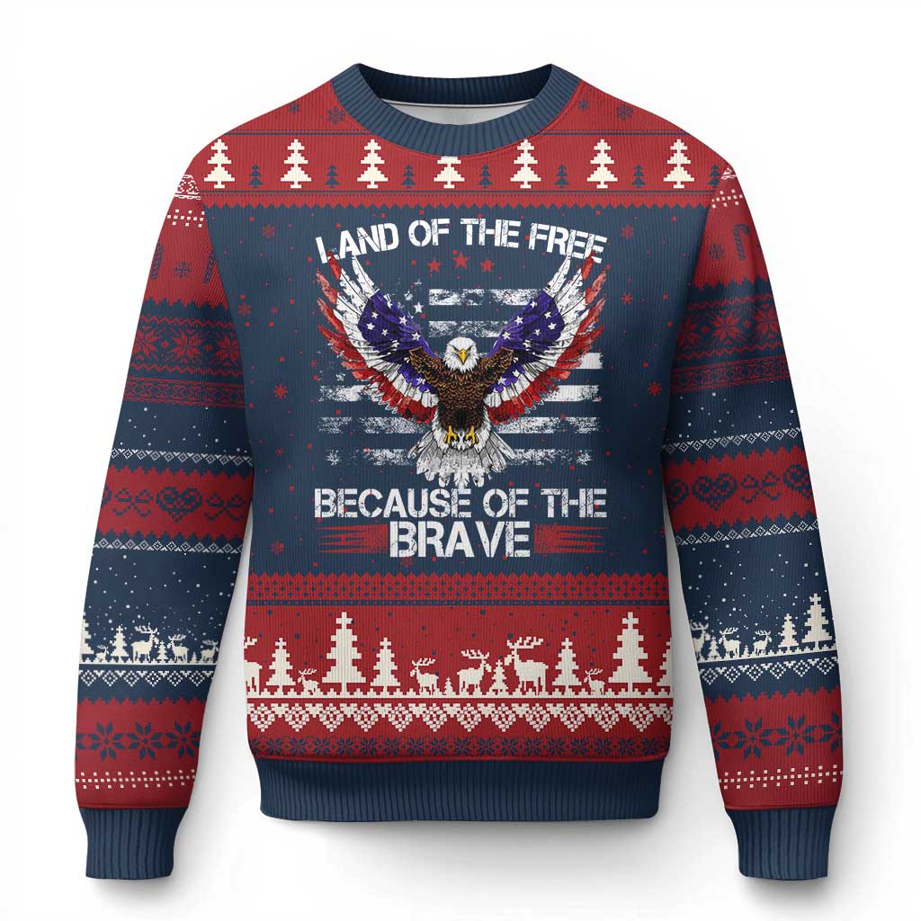 Land of the Free Because of the Brave Ugly Christmas Sweater American Flag Patriotic Eagle 4th of July TS10 Navy Red Print Your Wear