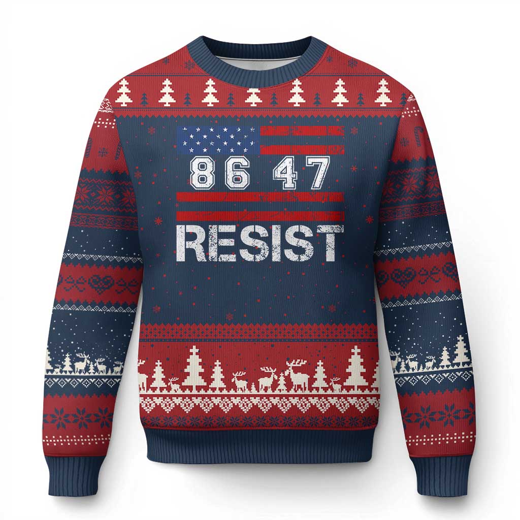 8647 Resist Ugly Christmas Sweater Retro Social Justice American Flag - Print Your Wear