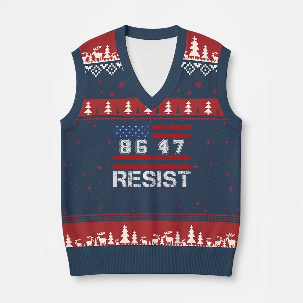 8647 Resist V-Neck Knit Sweater Vest Retro Social Justice American Flag - Print Your Wear