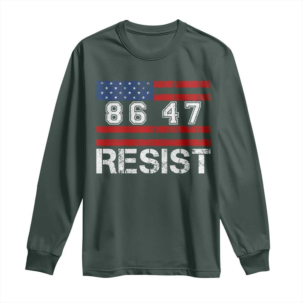 8647 Resist Long Sleeve Shirt Retro Social Justice American Flag TS10 Dark Forest Green Print Your Wear