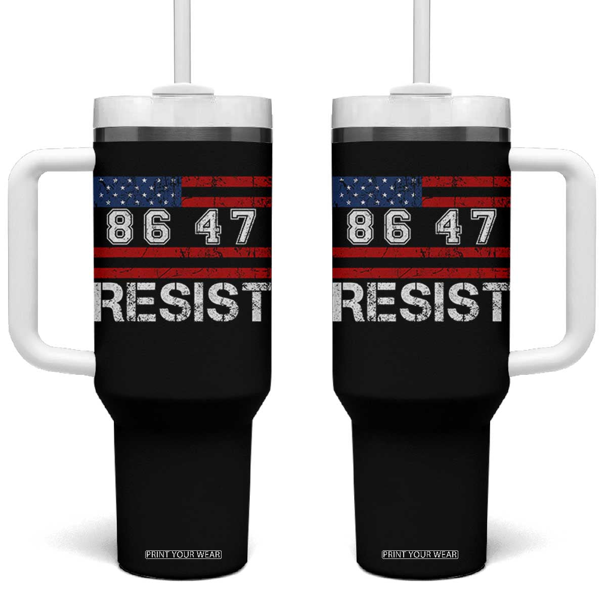 8647 Resist Tumbler With Handle Retro Social Justice American Flag TS10 One Size: 40 oz Black Print Your Wear