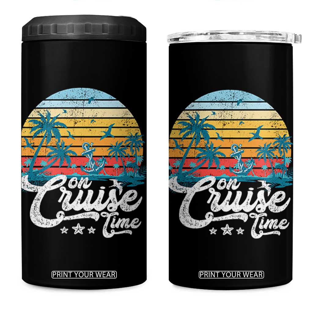 On Cruise Time 4 in 1 Can Cooler Tumbler Retro Summer Vacation Cruising TS10 One Size: 16 oz Black Print Your Wear