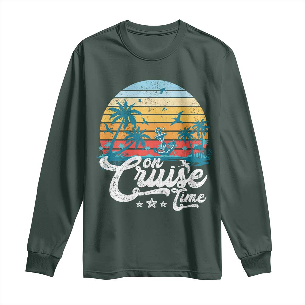 On Cruise Time Long Sleeve Shirt Retro Summer Vacation Cruising TS10 Dark Forest Green Print Your Wear
