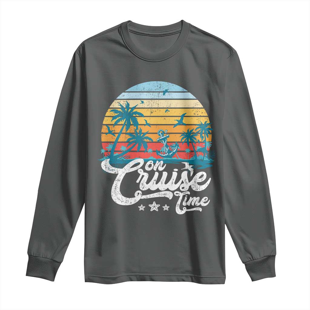 On Cruise Time Long Sleeve Shirt Retro Summer Vacation Cruising TS10 Dark Heather Print Your Wear