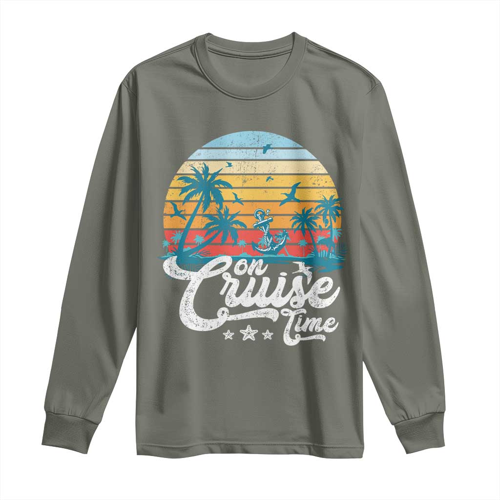 On Cruise Time Long Sleeve Shirt Retro Summer Vacation Cruising TS10 Military Green Print Your Wear